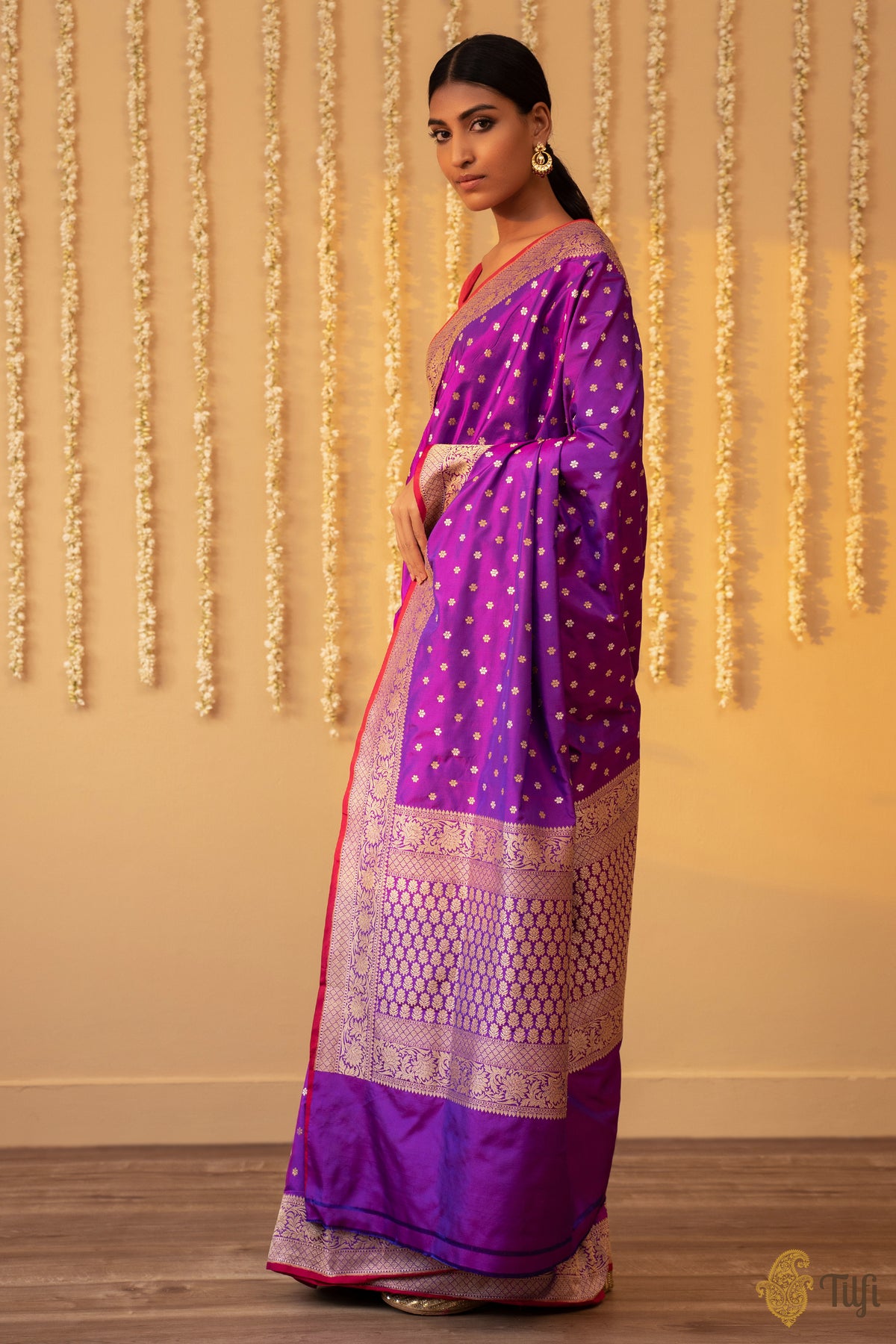 Purple-Rani Pink Pure Katan Silk Banarasi Handloom Saree