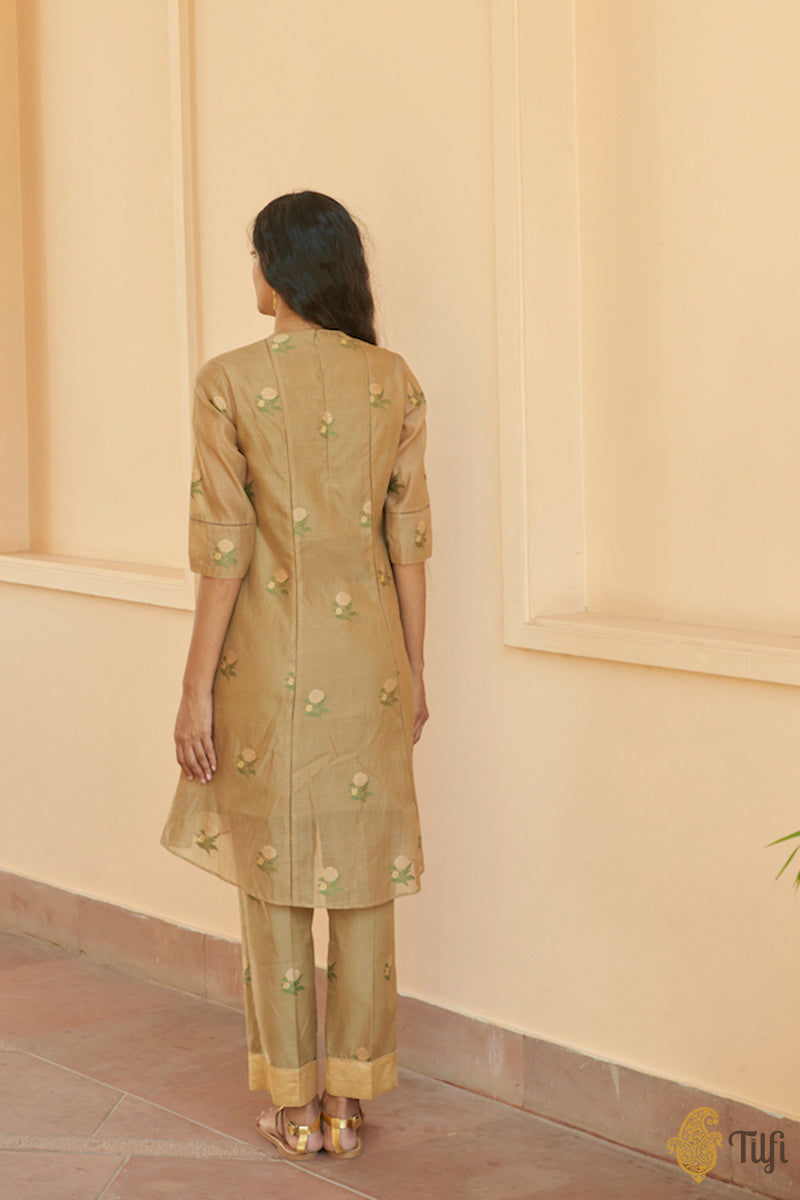 Green Pure Kora Silk by Cotton Handwoven Banarasi Co-Ord Set