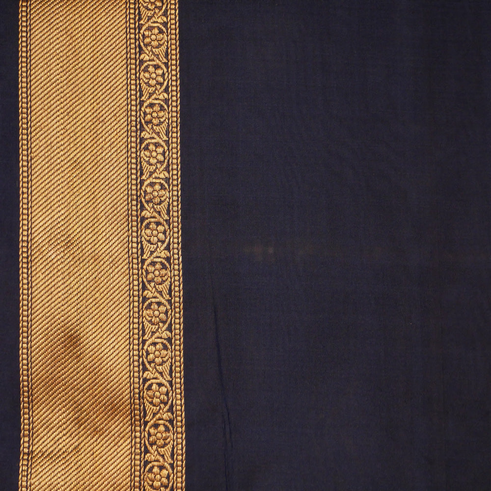 &#39;Sadhana&#39; Navy Blue Pure Katan Silk Banarasi Handloom Saree