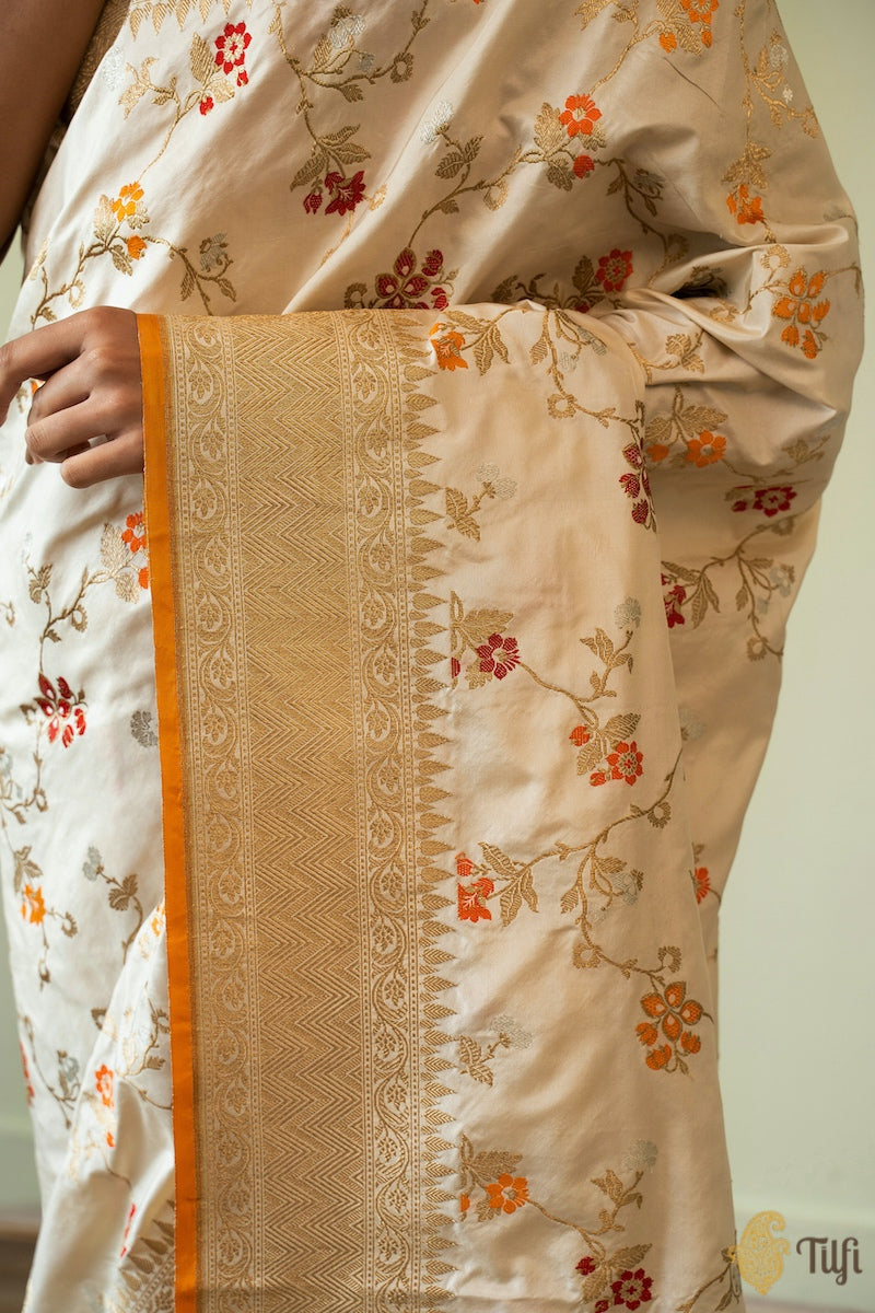 Pre-Order: Off-White Pure Katan Silk Banarasi Handloom Saree