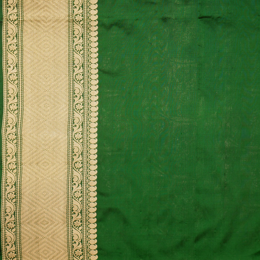 Pre-Order: &#39;Anuradha&#39; Bottle Green Pure Katan Silk Banarasi Handloom Saree