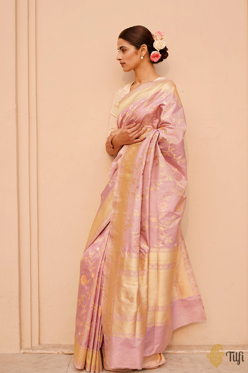 Pre-Order: Soft Pink Pure Katan Silk Banarasi Handloom Saree
