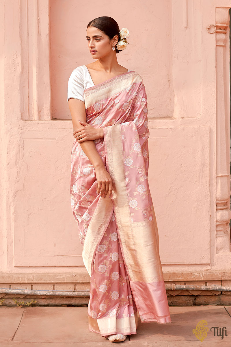 Pre-Order: Rose Pink Pure Katan Silk Banarasi Handloom Saree