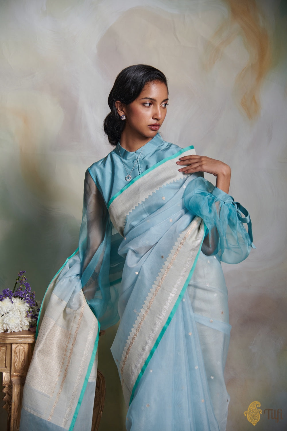 Light Blue Pure Kora Silk Banarasi Handloom Saree