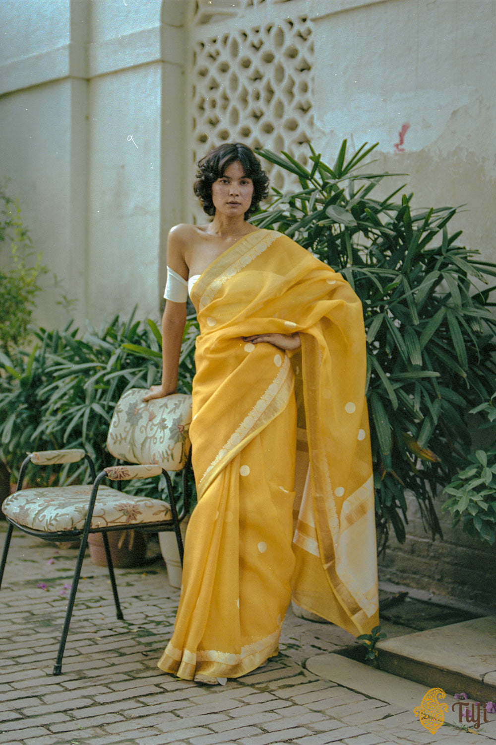 Yellow Pure Kora Silk Banarasi Handloom Saree