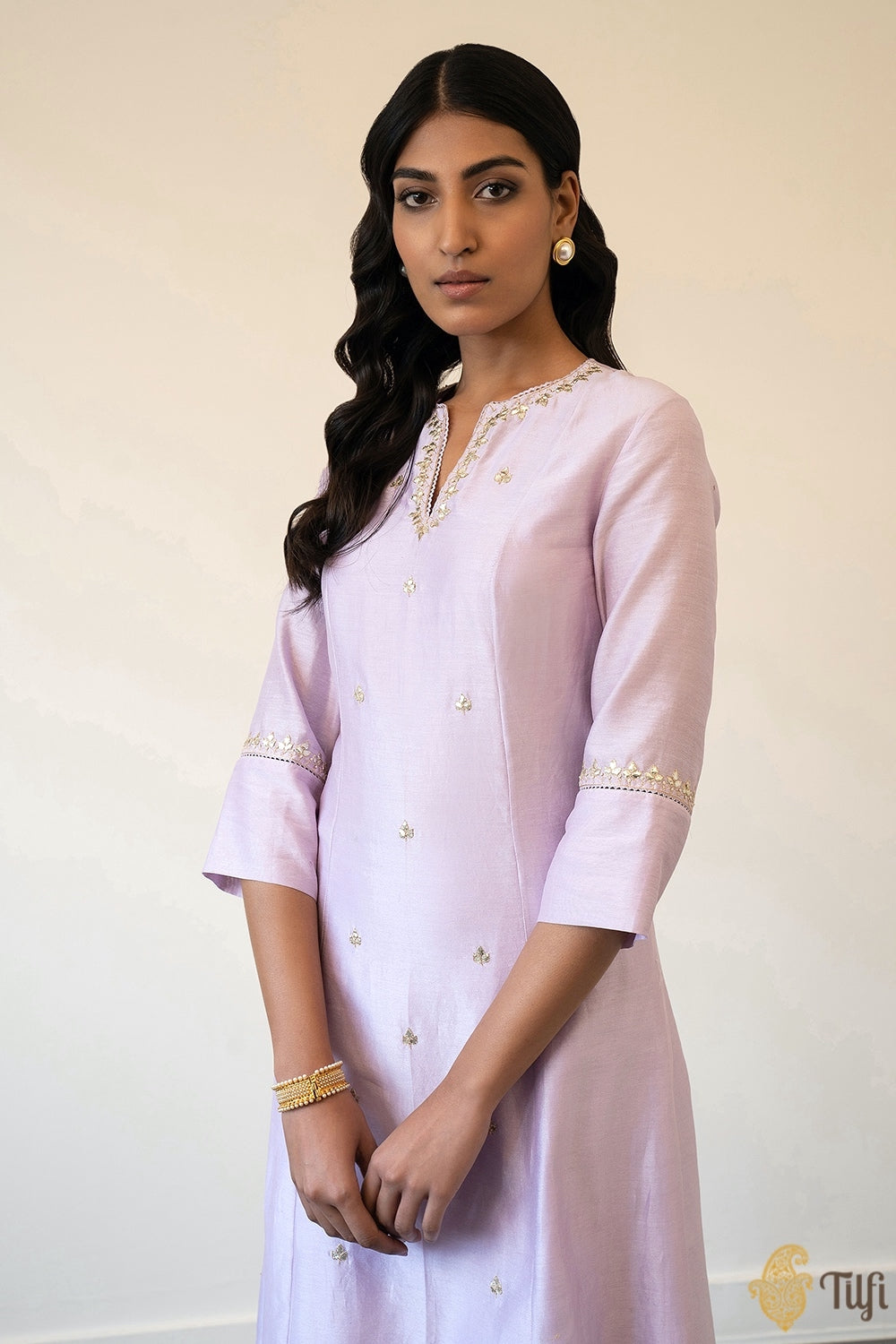 Lilac Pure Chanderi Embroidered Suit Set