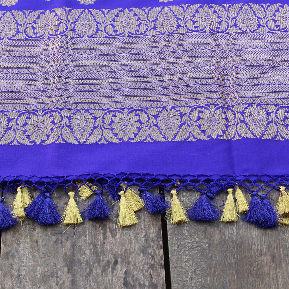 Blue Pure Silk Georgette Banarasi Handloom Dupatta