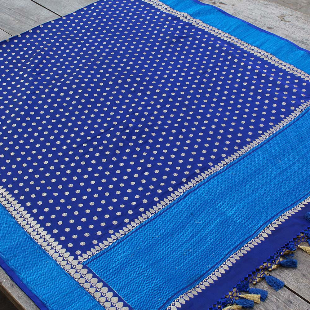 Navy Blue Pure Katan Silk Banarasi Handloom Dupatta