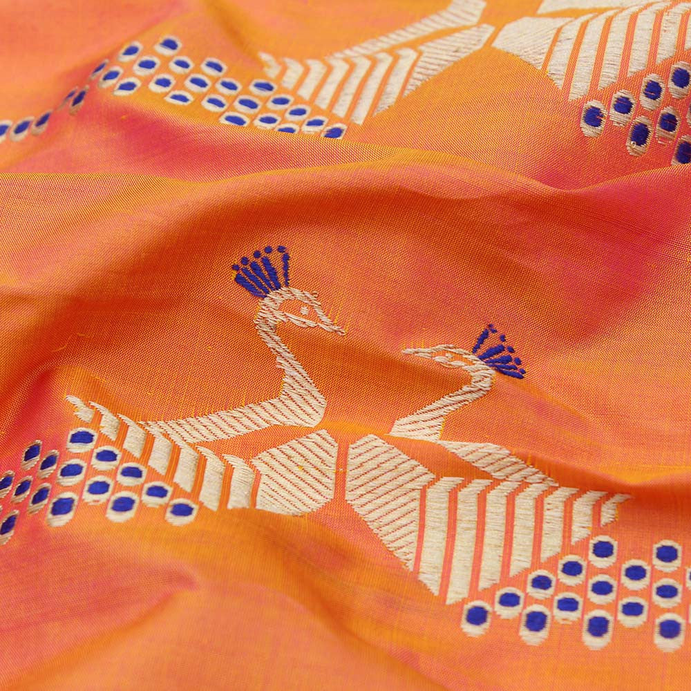 Indian Pink-Orange Pure Katan Silk Banarasi Handloom Dupatta