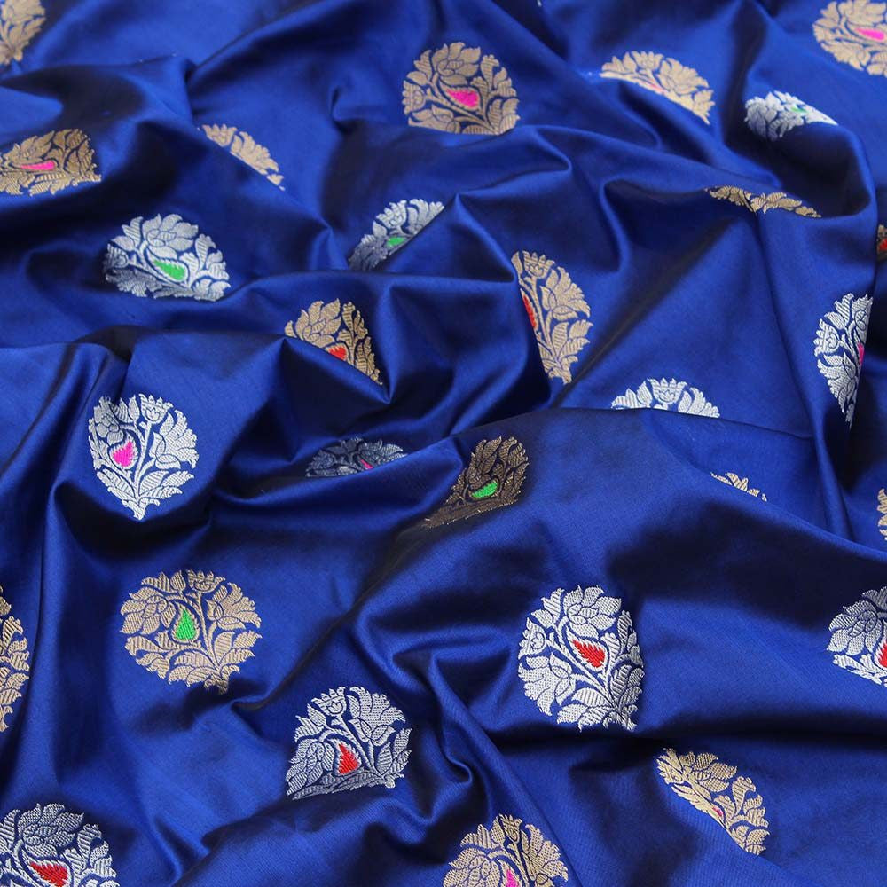 Midnight Blue Pure Katan Silk Banarasi Handloom Dupatta