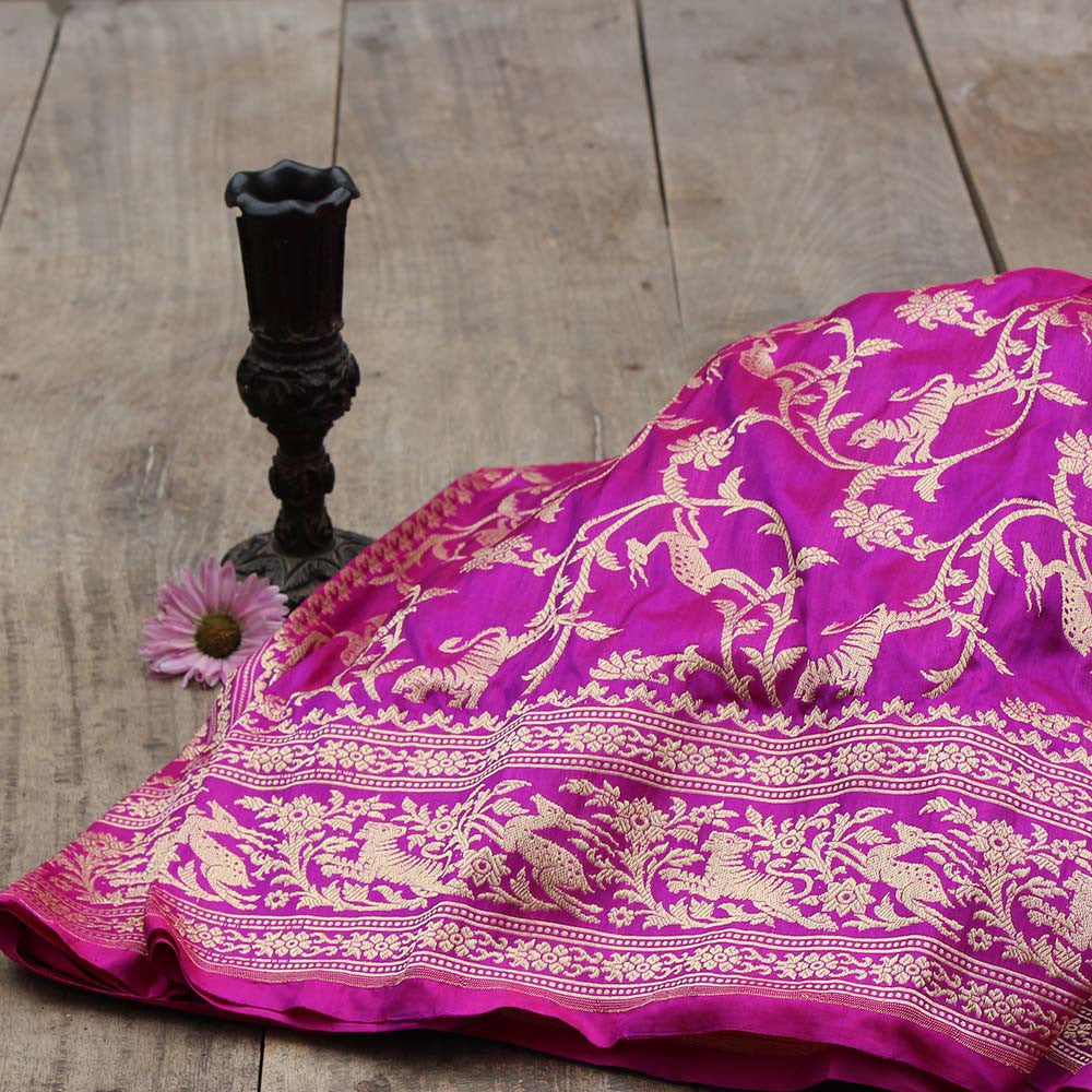 Purple-Magenta Pure Katan Silk Banarasi Handloom Dupatta