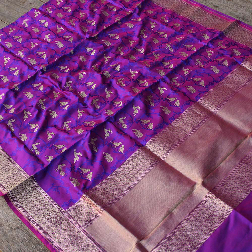 Magenta-Purple Pure Katan Silk Banarasi Handloom Dupatta - Tilfi