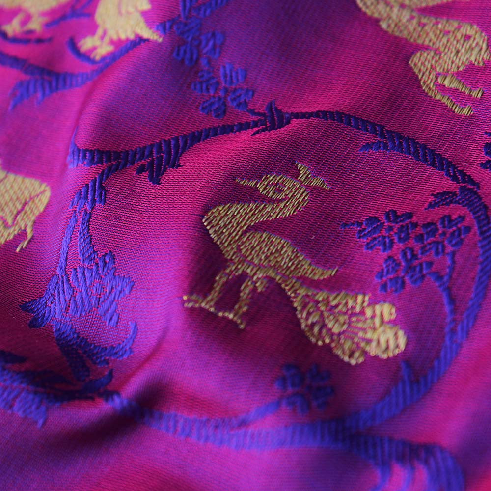 Magenta-Purple Pure Katan Silk Banarasi Handloom Dupatta