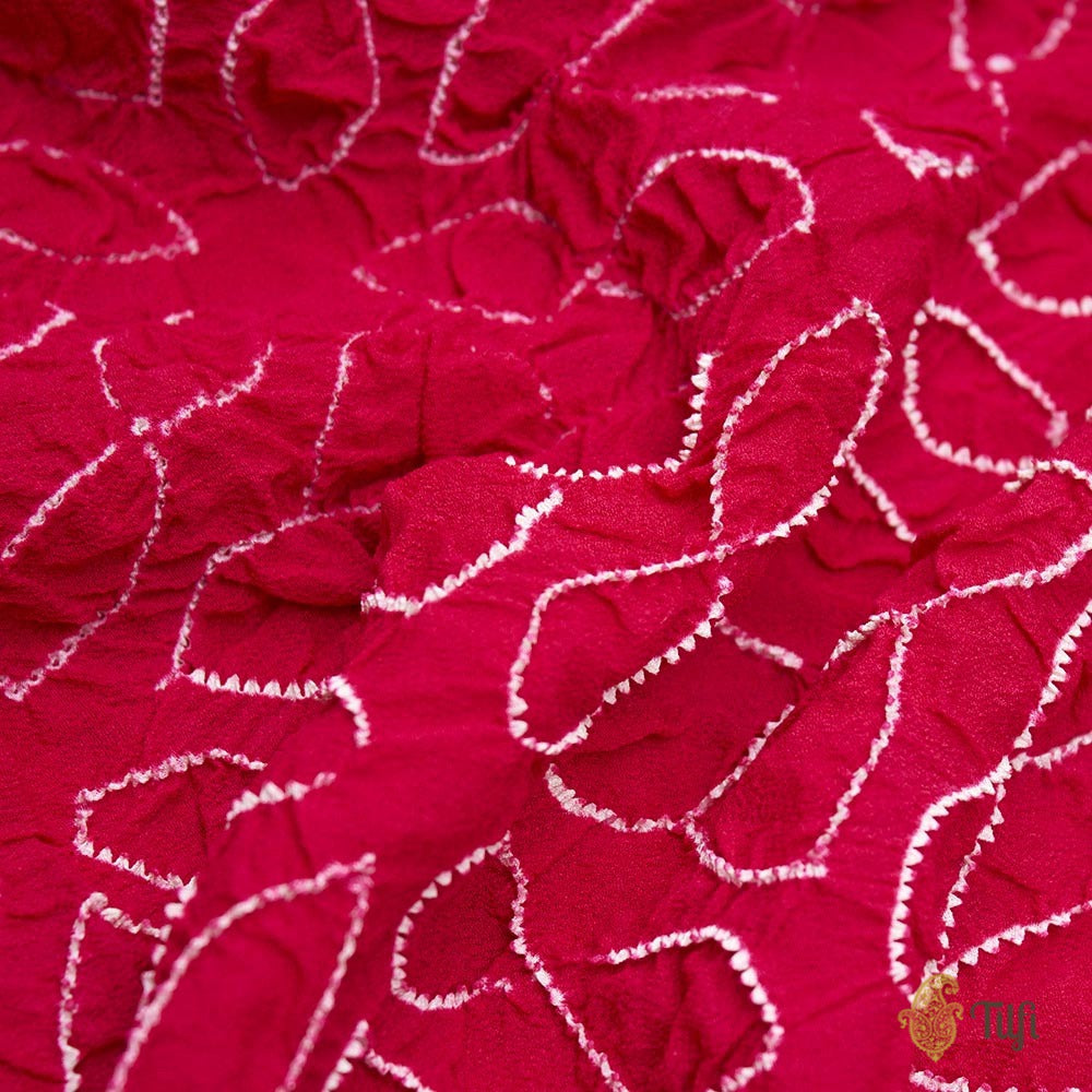 Deep Pink Pure Georgette Banarasi Handloom Bandhani Dupatta