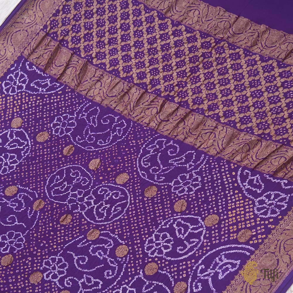 Purple Pure Georgette Banarasi Handloom Bandhani Dupatta
