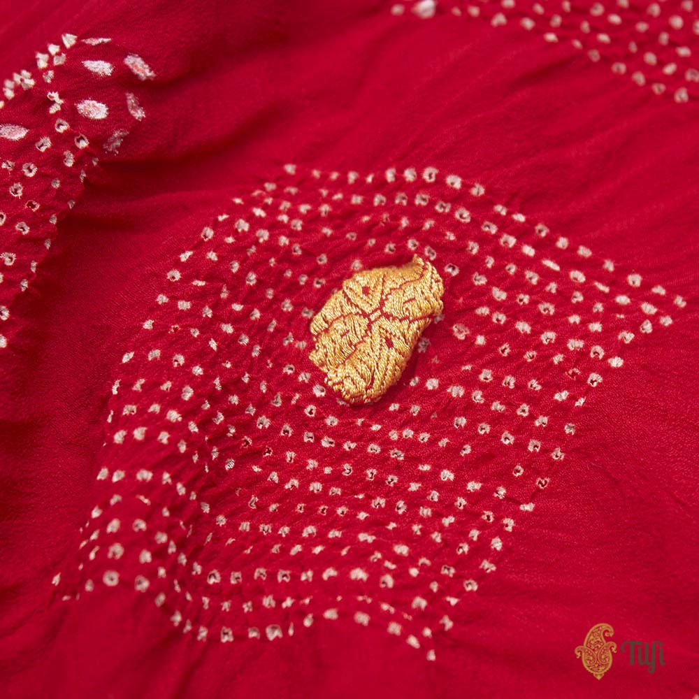 Deep Red Pure Georgette Banarasi Handloom Bandhani Dupatta