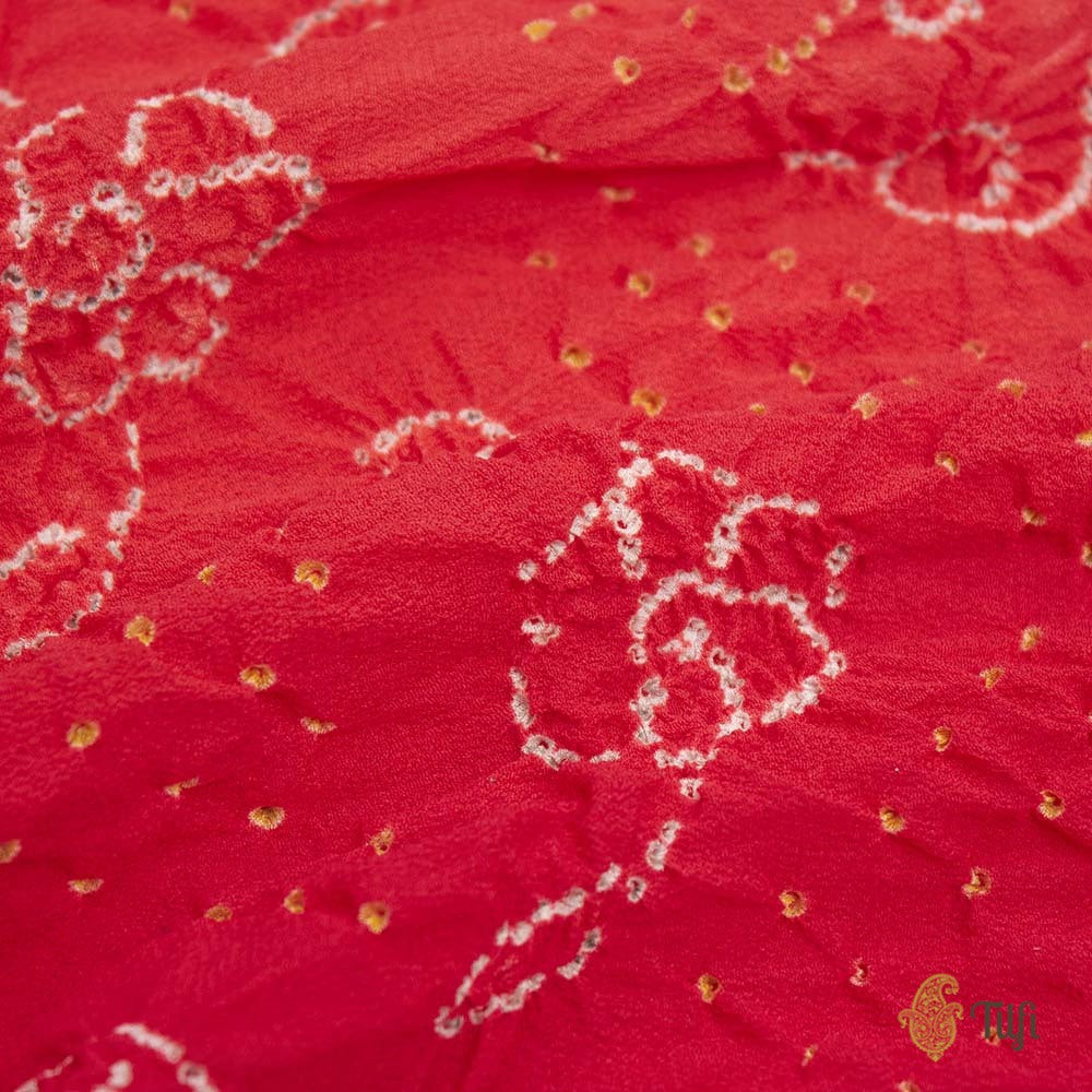 Orange-Red Pure Georgette Banarasi Handloom Bandhani Dupatta