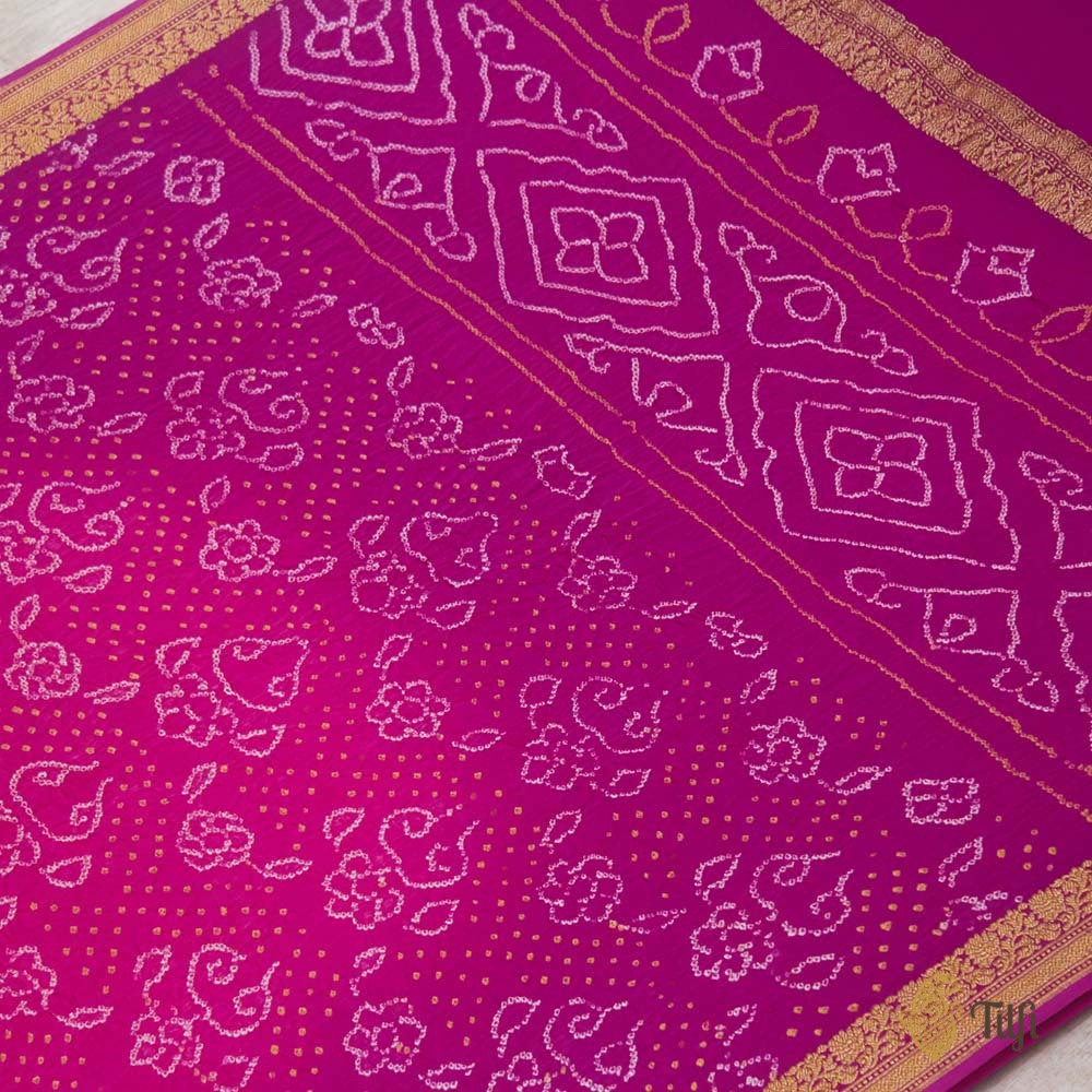 Gulaabi pink-Magenta Pure Georgette Banarasi Handloom Bandhani Dupatta