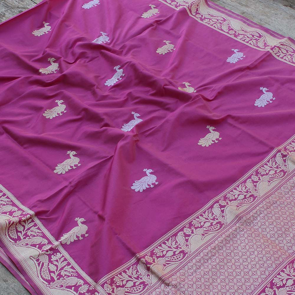 Old Rose Pink Pure Katan Silk Banarasi Handloom Dupatta