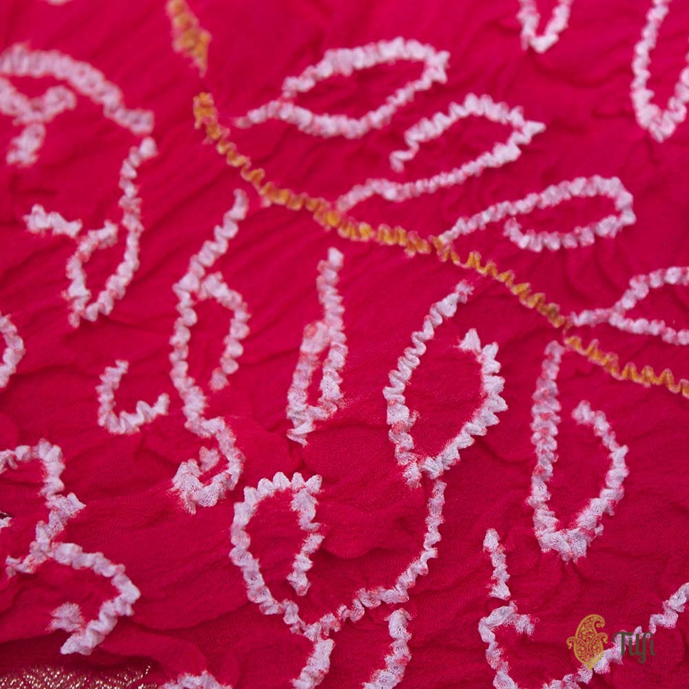 Orange-Rani Pink Pure Georgette Banarasi Handloom Bandhani Dupatta