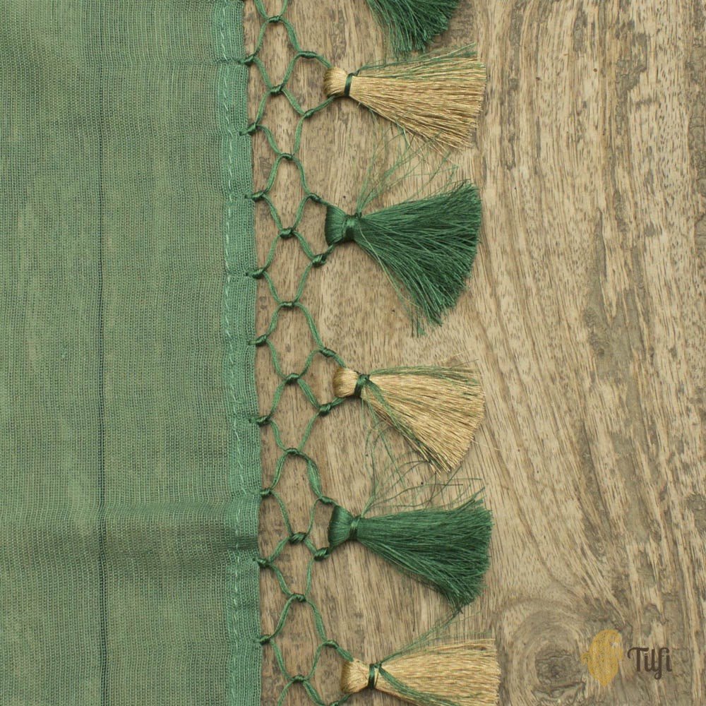 Sage Green Pure Kora Net by Cotton Banarasi Handloom Dupatta