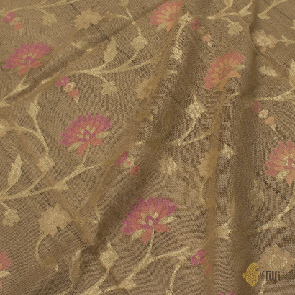 Beige Pure Kora Net by Cotton Banarasi Handloom Dupatta