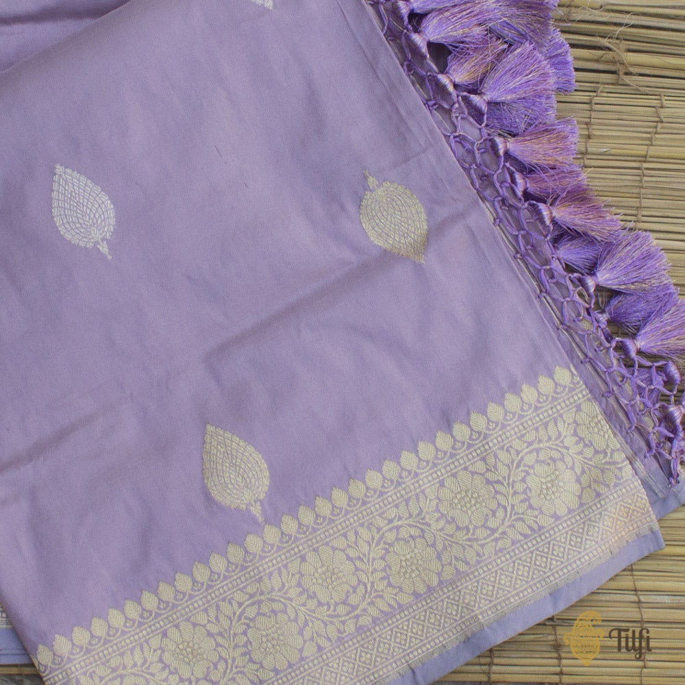 Lilac Pure Katan Silk Banarasi Handloom Dupatta