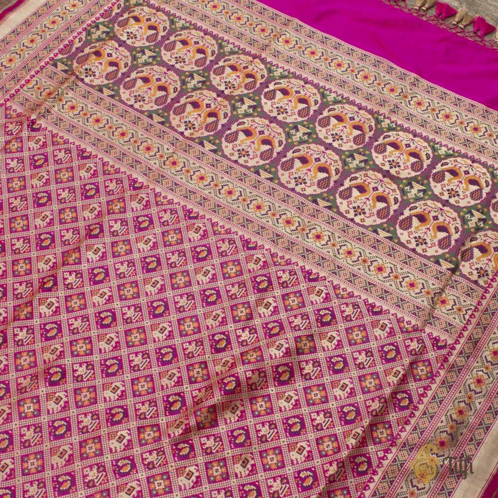 Red-Rani Pink Pure Katan Silk Banarasi Handloom Patola Dupatta