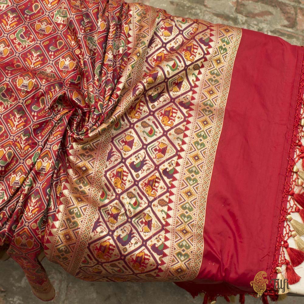 Red Pure Katan Silk Banarasi Handloom Patola Dupatta