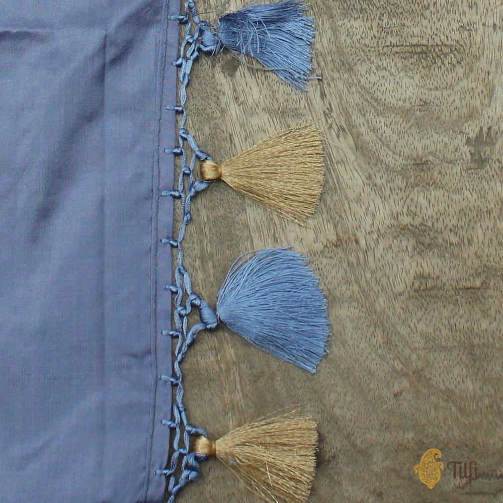 Blueish-Grey Pure Katan Silk Banarasi Handwoven Dupatta