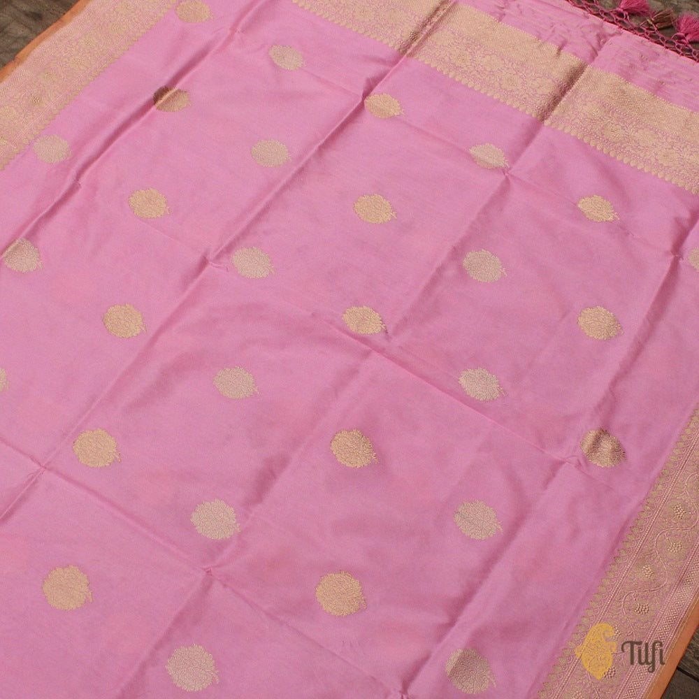 Bubblegum Pink Pure Katan Silk Banarasi Handloom Dupatta