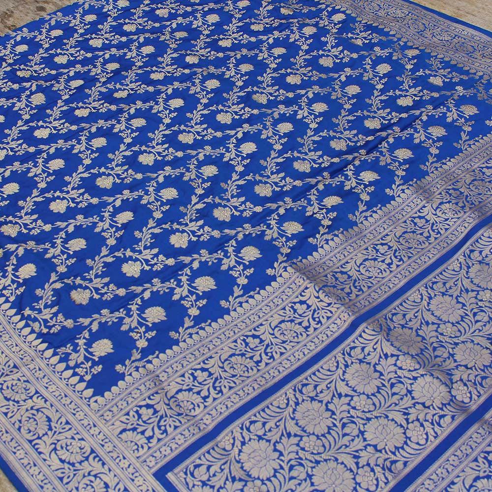 Royal Blue Pure Katan Silk Kadwa Jangla Handloom Dupatta