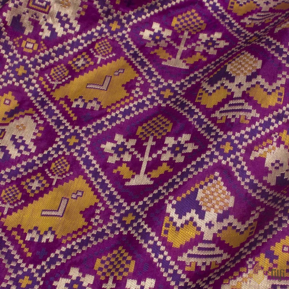 Purple-Magenta Pure Katan Silk Banarasi Handloom Patola Dupatta