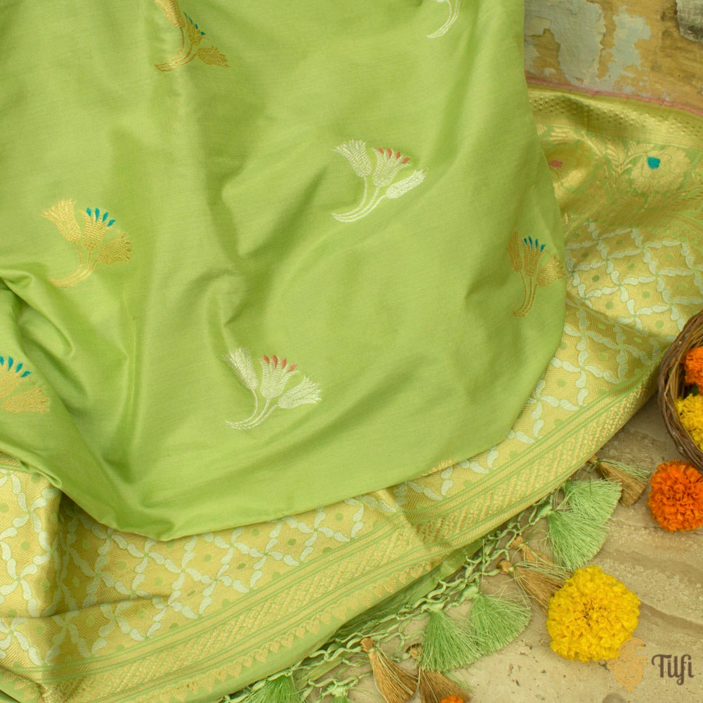 Pista Green Pure Katan Silk Banarasi Handloom Dupatta