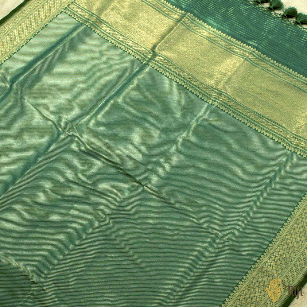Teal Green Pure Katan Silk Banarasi Handloom Dupatta