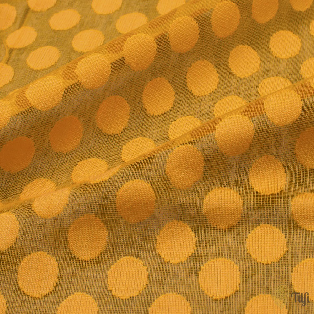 Yellow Pure Kora Silk Net Banarasi Handloom Dupatta