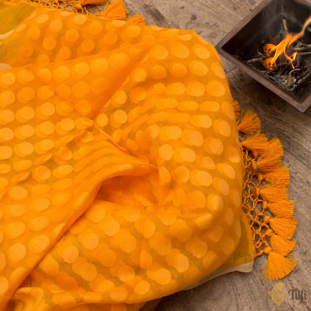 Yellow Pure Kora Silk Net Banarasi Handloom Dupatta