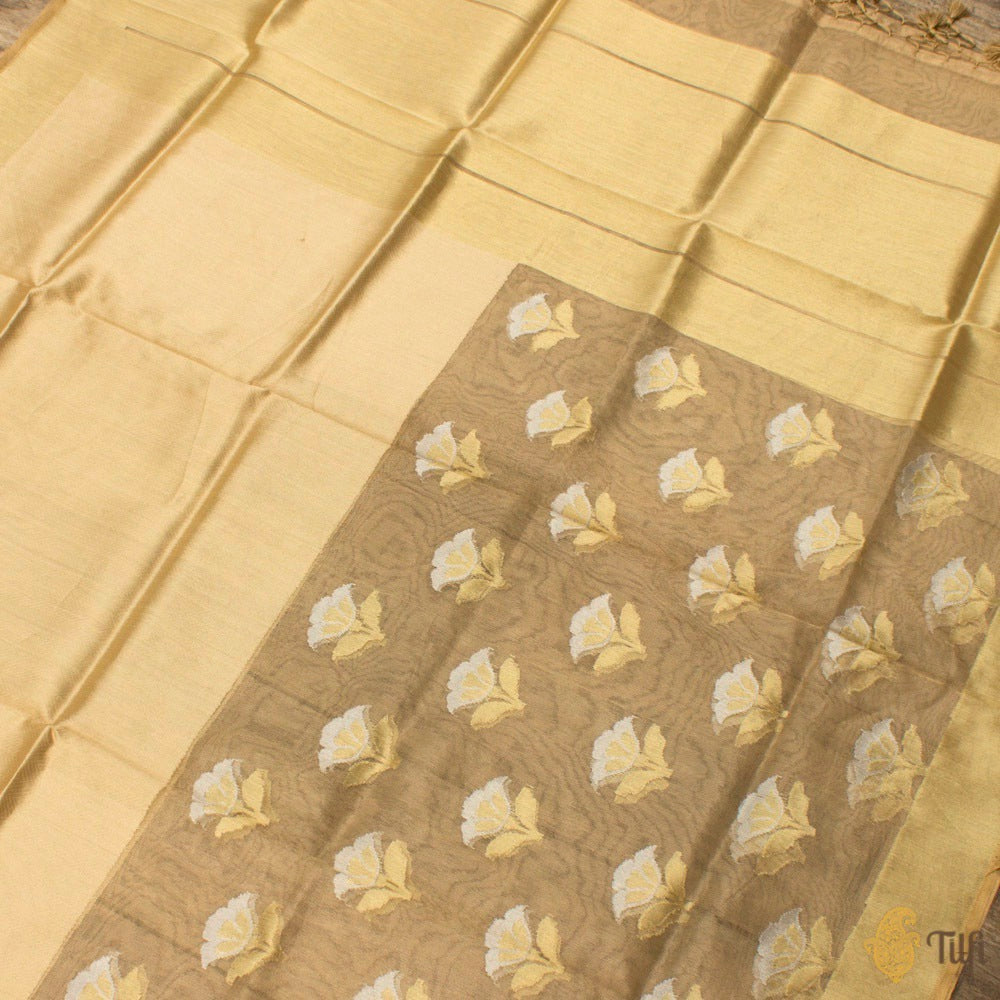 Gold Pure Kora Silk Net Tissue Banarasi Handloom Dupatta