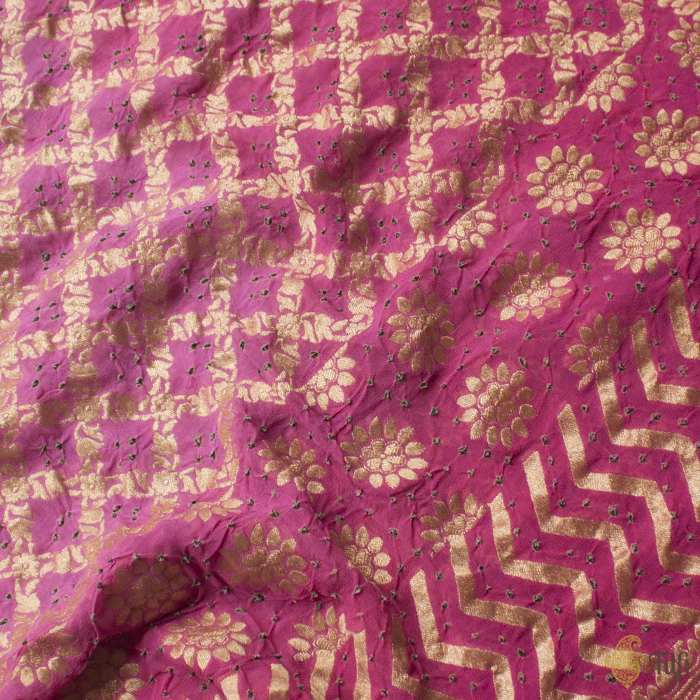 Pink Ombr√© Pure Georgette Banarasi Handloom Bandhani Dupatta