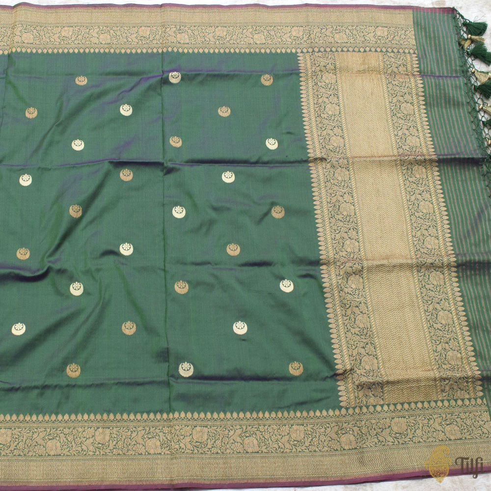 Purple-Green Pure Katan Silk Banarasi Handloom Dupatta