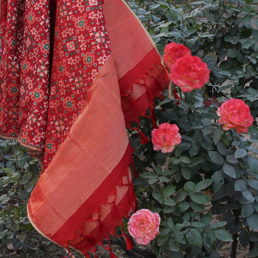 Red Pure Silk Georgette Banarasi Handloom Petite-Dupatta
