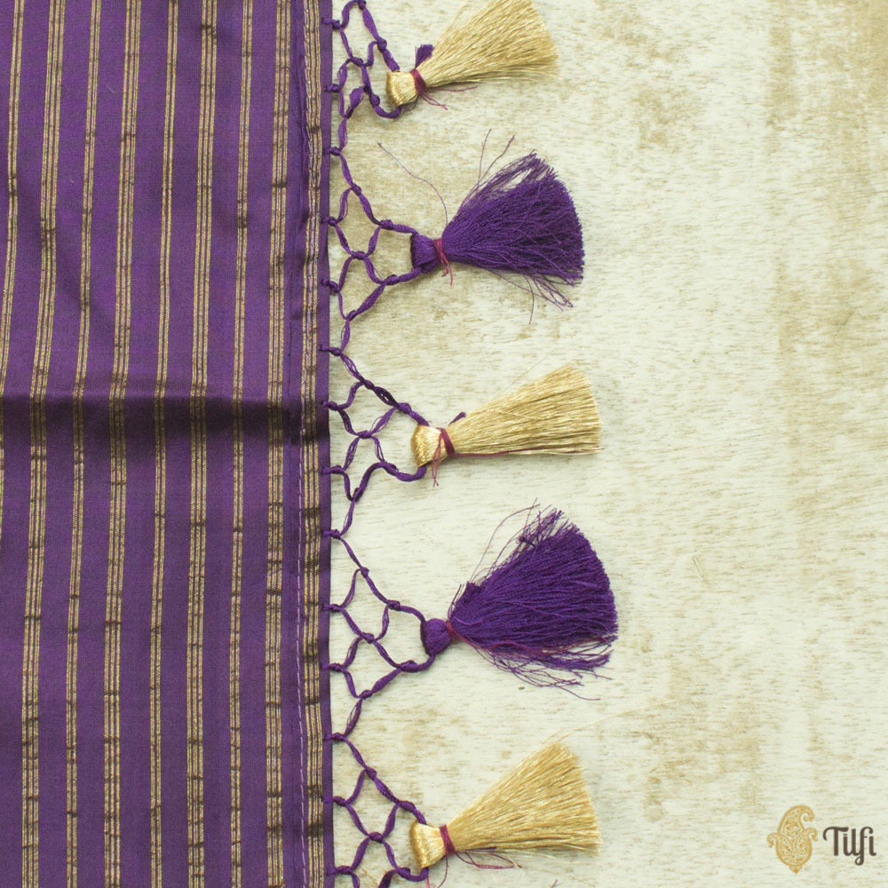 Purple Pure Katan Silk Banarasi Handloom Dupatta