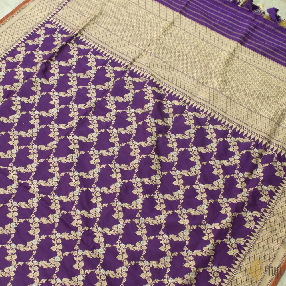Purple Pure Katan Silk Kadwa Jangla Handloom Dupatta