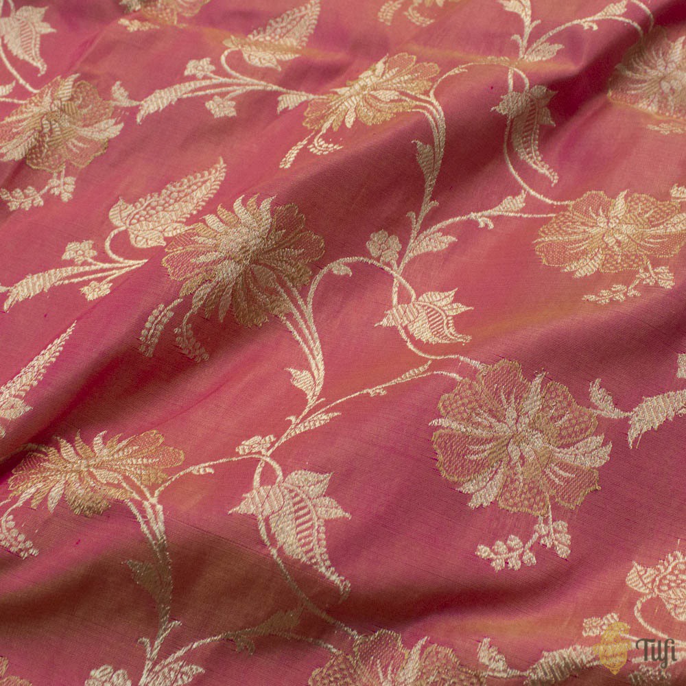 Light Yellow-Pink Pure Katan Silk Banarasi Kadwa Handloom Dupatta