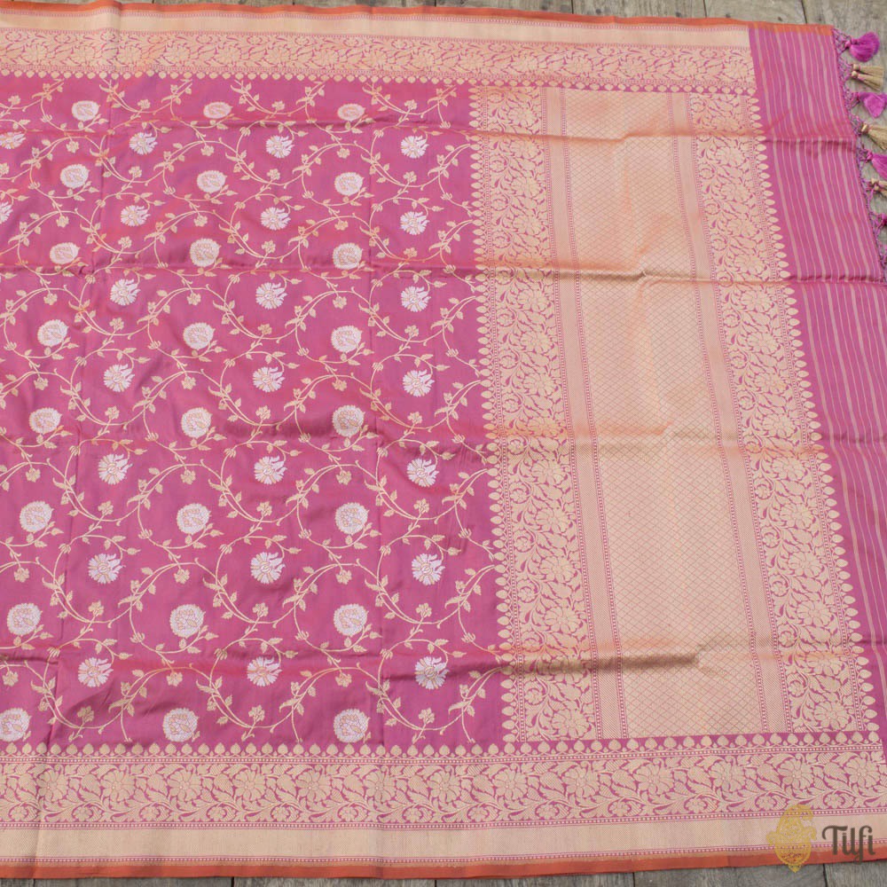 Taffy Pink Pure Katan Silk Banarasi Kadwa Handloom Dupatta