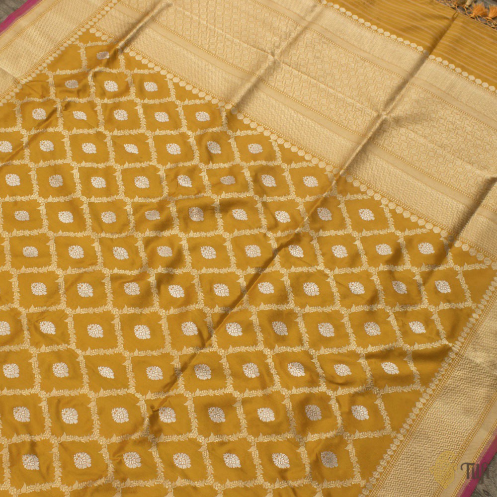 Mustard Pure Katan Silk Banarasi Handloom Dupatta