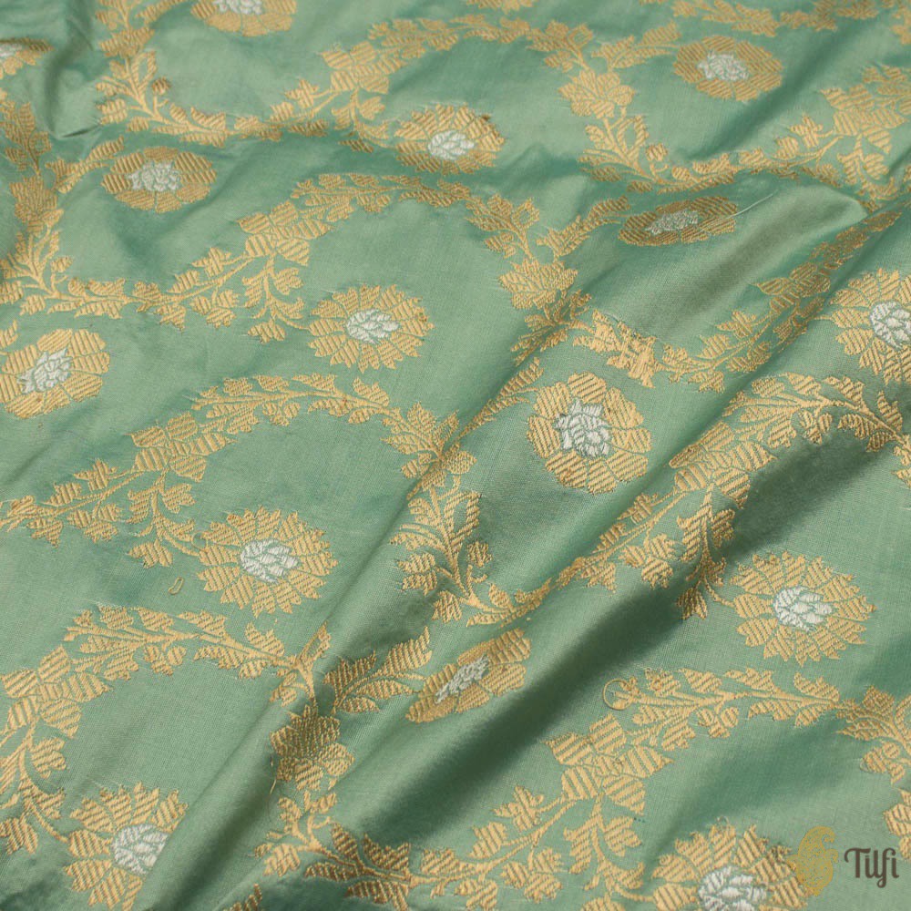 Turquoise Pure Katan Silk Banarasi Handloom Dupatta