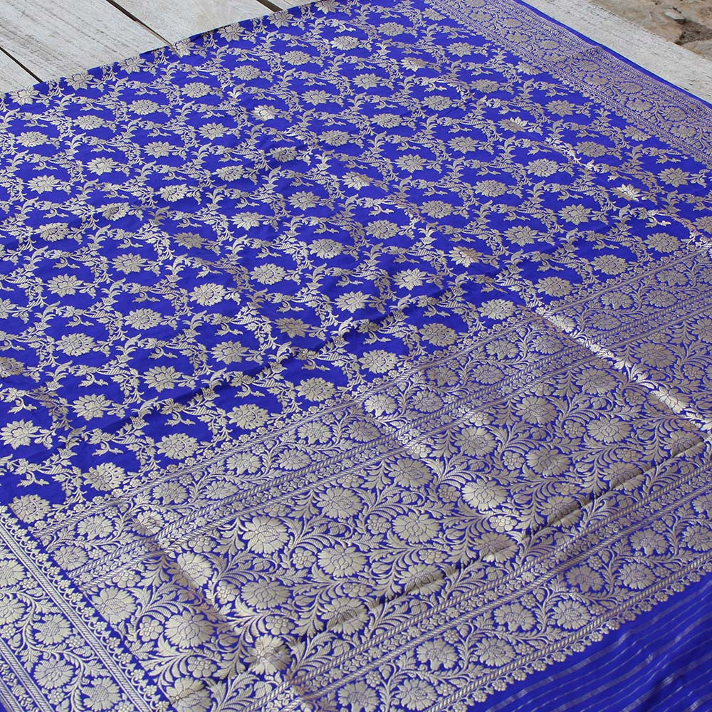 Royal Blue Pure Katan Silk Kadwa Jangla Handloom Dupatta