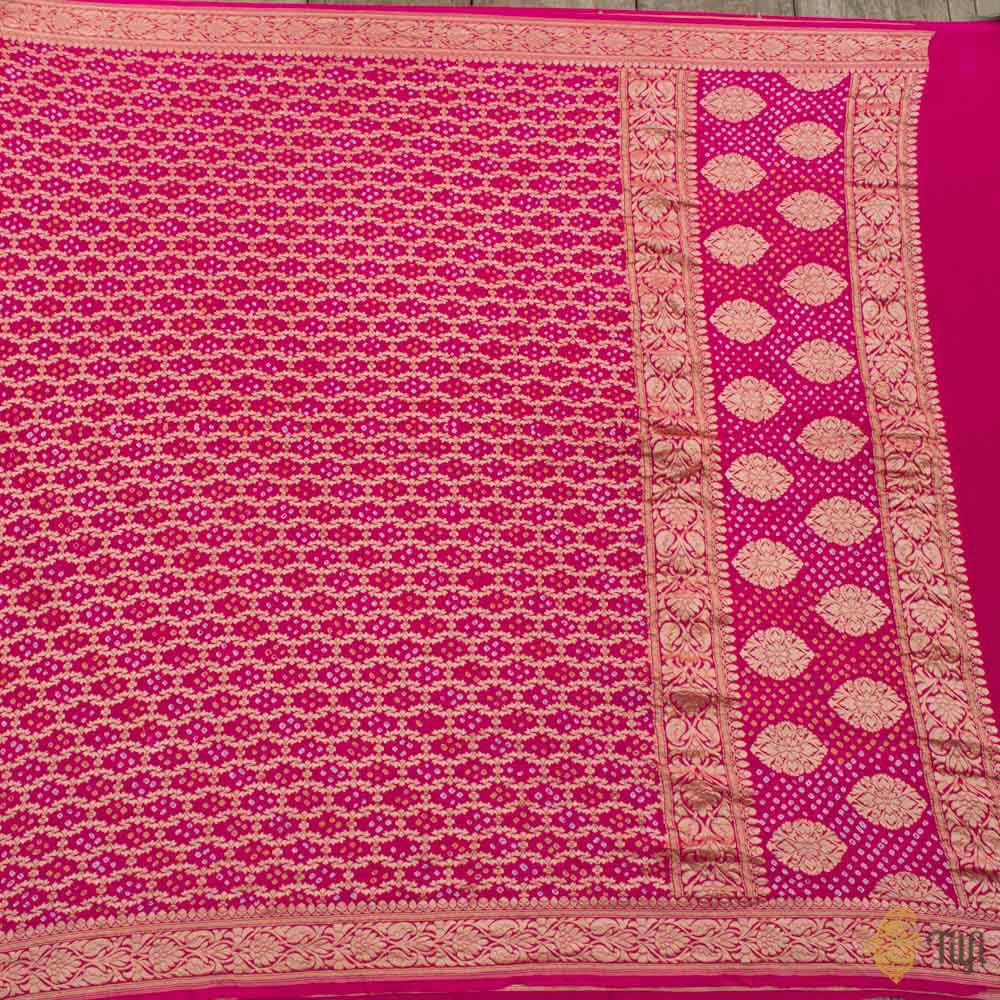 Rani Pink Pure Georgette Banarasi Handloom Bandhani Dupatta