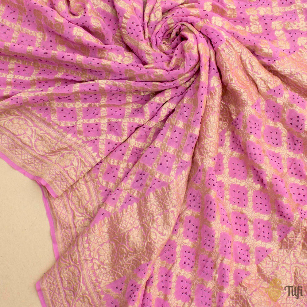 Taffy Pink Pure Georgette Banarasi Handloom Bandhani Dupatta